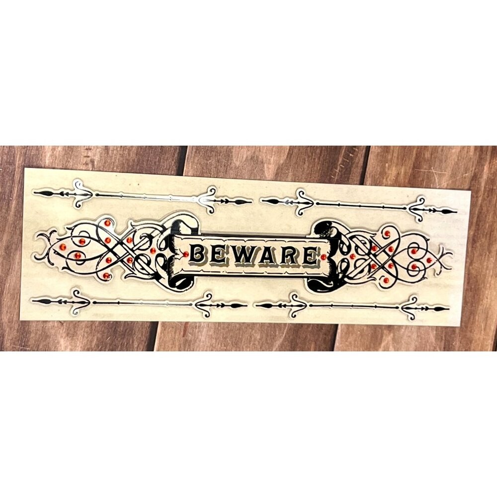 EKSUCCESS 41-00066 Beware Phrase 5 Stickers Halloween Embellishments GEMSTONE